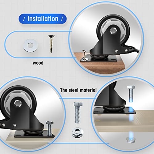 Image of 3 inch Caster Wheels Set of 4, Heavy Duty Casters with Brake, No Noise Locking Casters with Polyurethane (PU) Wheels, Swivel Plate Castors Pack of 4