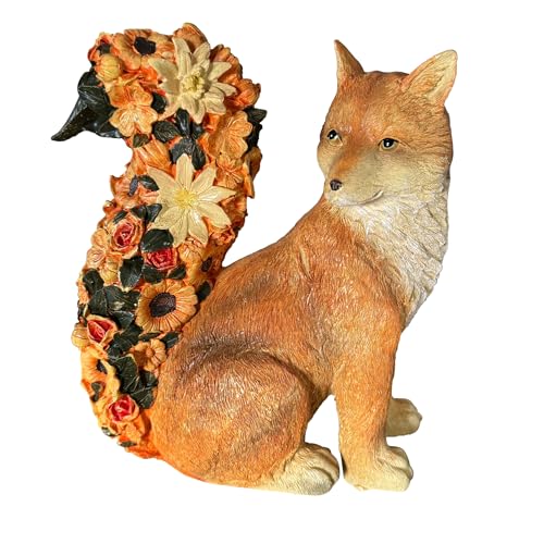 Gartenfiguren süßer Fuchs mit Blumen und Blättern für draußen -...
