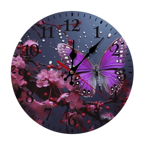 Horloge murale papillon violet prune de 30x30 cm tendance