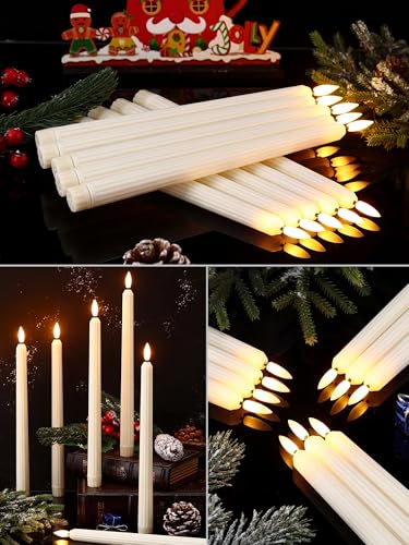 Image of Retisee 50 Pcs 11 Inch Flameless Taper Candles LED Candles Bulk Battery Operated Taper Candle Flickering LED Candlesticks for Valentines Birthday Wedding Party Decor (Roman Style, Ivory)