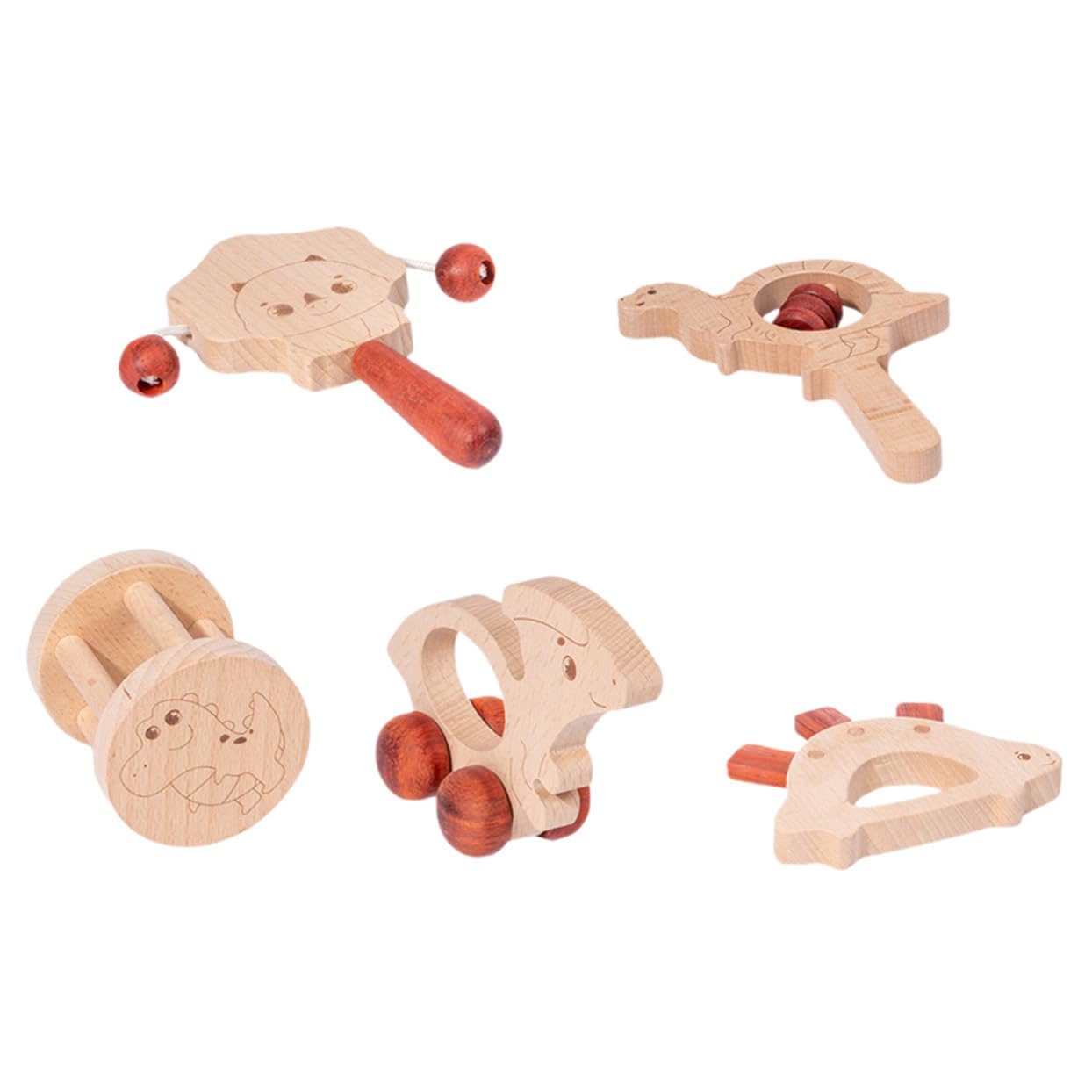 Sonagli in Legno per Ragazzo Ragazza, Set 5 Pezzi Beige, Giocattolo