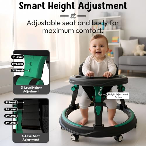Image of StarAndDaisy Baby Walkers for 9+, 6-18 Month Baby boy & Girl 360 Walker for Kids for 6-24 Months with 7 Level Height Adjustment, Foldable Baby Walker with Smooth Wheels (Green-Black)