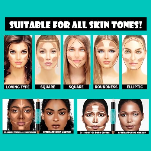 2pcs Cream Contour Stick,Dual-Ended 2 in 1 Makeup Shading Contour Concealer Highlighter Stick/Double Head Highlighter & Bronzer Contour Pen Make Up Tool All-Day Wear Sculpts Smooth Body Face - Image 7
