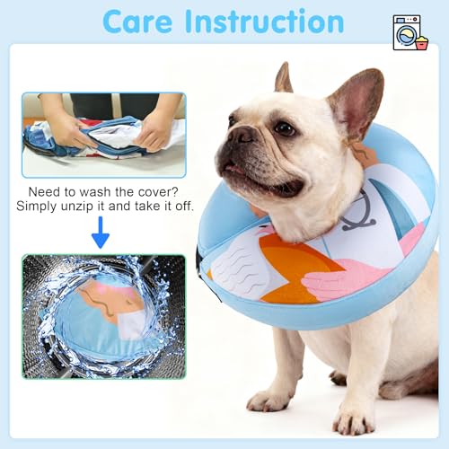 Image of BEAUTYZOO Inflatable Dog Cone Collar Alternative After Surgery, Soft Donut Recovery E-Collar for Large & XL Dogs Girls Boys, Adjustable Pet Neck Cone to Stop Licking Wounds, Light Blue L
