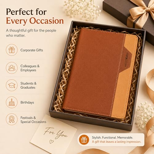 Image of A5 Soft PU Leather Notebook Journal with Pen Holder & Bookmark Ribbon, 120 Sheets /240 Pages Lined Paper, Premium Leather Diary for Office, Work, Business, Meeting Notes, Travel, Students & Professionals (21 X 15 CM) (Brown)