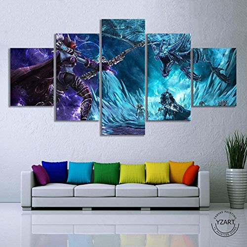 L&WB Impressions sur Toile, Sticker Mural Art Mural Modulaire, Peinture Murale 5 Parties, Sylvanas World of Warcraft Jeux,S