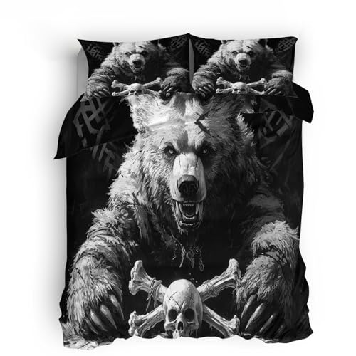 Ropa de Cama Estampada 150x200cm Oso Ropa de Cama con Cremallera Protector Textil Reversible con Cremallera Oculta, Microfibra Transpirable, Uso Anual