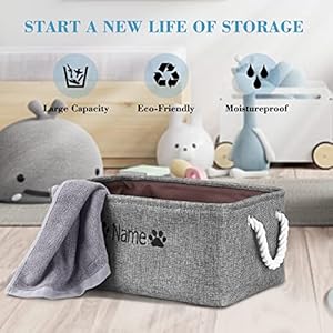 Dog Toy Storage Basket/Bin with Personalized Embroidered Pet Name – Collapsible Pet Storage Bins Rectangle Organizer Basket for Dog Toys, Clothing, Blankets, Food & Accessories (Small, Pink)
