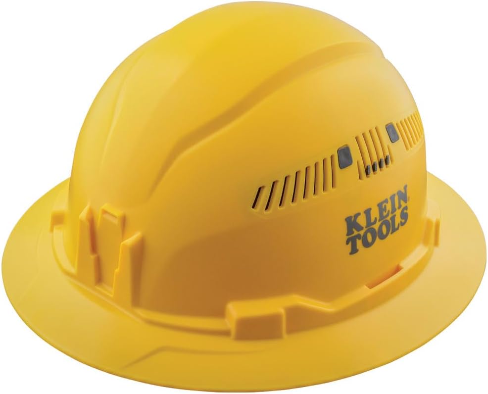 Klein Tools 60262 Hard Hat, Vented, Full Brim Style, Padded Self-Wicking Odor-Resistant Sweatband, Yellow