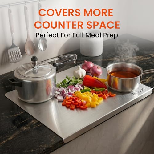 Image of Stainless Steel Chopping Board Set of 2 (41x31 cm + 31x21 cm) | 304 Steel Cutting Board for Kitchen Large & Medium | Counter Top Lip + Measurement Scale | Rust Proof Chopper Board