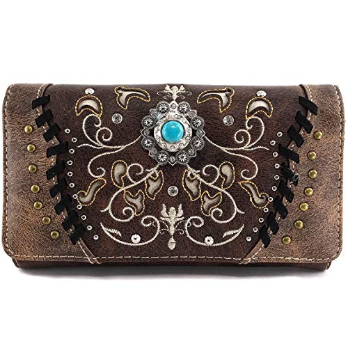 Zelris Spring Bloom Western Concho Women Crossbody Wrist Trifold Wallet