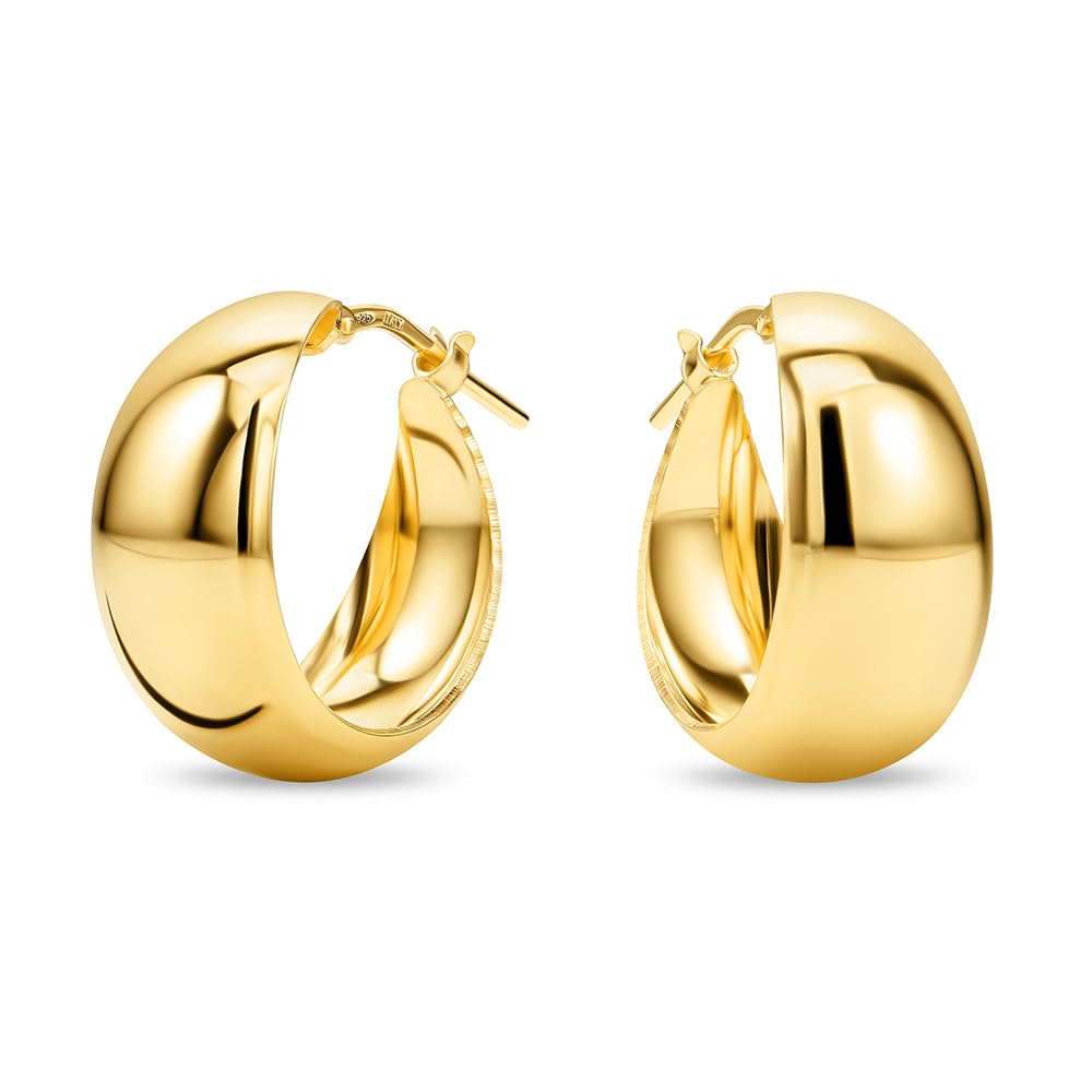 MIORE Ohrringe Silber 925, Creolen Silber 925 18K vergoldet, Chunky Hoops 20 mm, Hoops Ohrringe Vergoldet, Handgefertigt in Italien, Damenohrringe, Schmuck Damen, Silberschmuck -in edler Schmuckbox