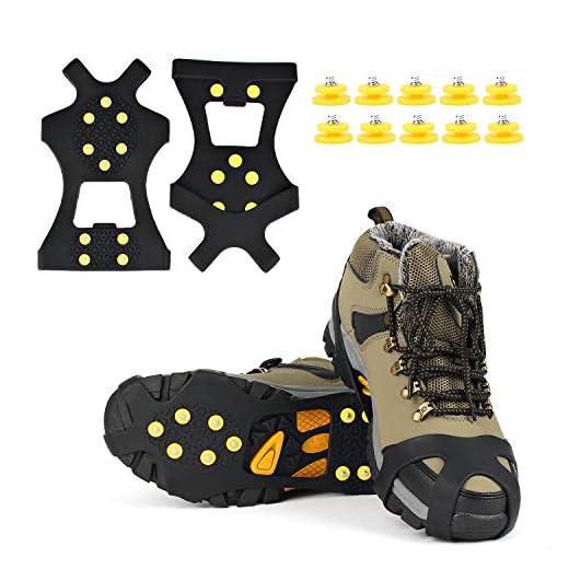 EONPOW Ice Grips, Ice & Snow Grips Cleat Over Shoe/Boot Traction Cleat Rubber Spikes Anti Slip 10 Steel Studs Crampons Slip-on Stretch Footwear (Size M)