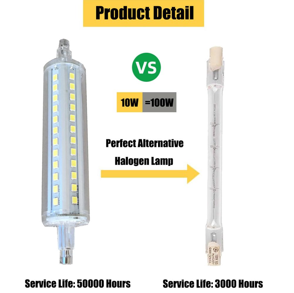 10W 1000LM R7S J118 118MM Bombillas LED Regulables R7S Base 100W Bombilla halógena de tungsteno Bombillas de Repuesto para iluminación de Taller Lámparas de pie (Paquete de 10)