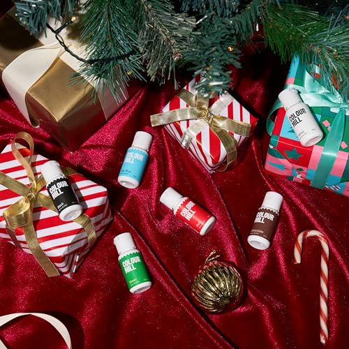 Image of Colour Mill Oil Blend Food Coloring, Holiday Pack - 20 Milliliters Each of 6 Colors: Black, Chocolate, Green, Red, Sky Blue and White