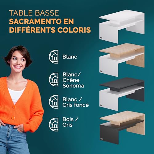 Table basse rectangulaire 95x55x50cm table de salon moderne - 7