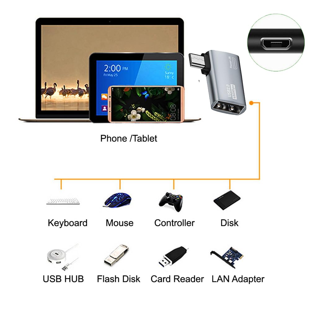 Micro USB 2.0 na typ A żeński adapter hosta OTG 90 stopni kąt prosty z zasilaniem USB do telefonu tabletu