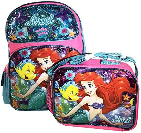 The Little Mermaid Ariel 16" Large School Book Backpack w/Insulated Lunch Bag