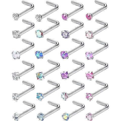 JeweBella 24Pcs Silver Nose Studs Set Cover