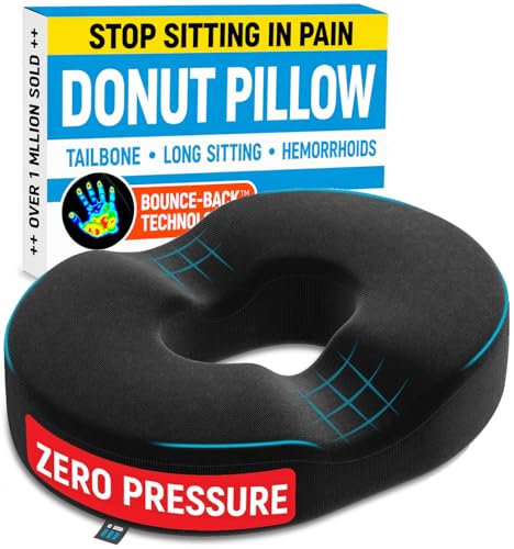 PT ENDORSED Donut Pillow Tailbone Pain Relief Cushion - Coccyx & Hemorrhoid Pillow for Sitting - Donut Seat Cushion for Pressure Relief, Prostate, Postpartum, Pressure Sores, Lifting Cushions