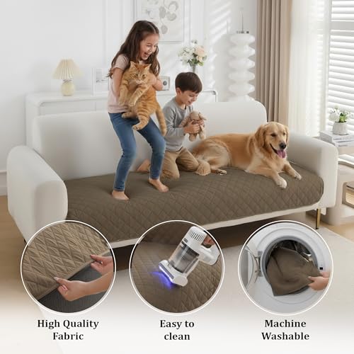 Image of 3 Seater Quilted Sofa Mat Cover | Elegant Brown Sofa Protector for Living Room | Soft, Washable | Perfect for Enhancing Living Room Interiors