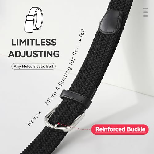 Image of Mile High Life | Braided Stretch Elastic Belts | Pin Oval Solid Black Belt Buckle | PU Loop End Tip Men /Women /Junior Belt