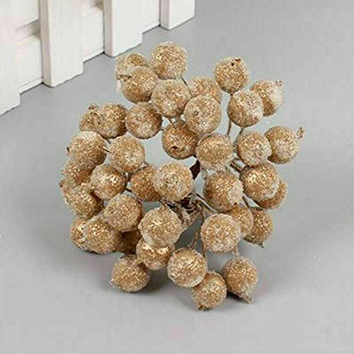 EliteKoopers 40 Heads Gold Mini Fake Berry Flowers For Christmas Frosted Holly Fruit Home Xmas Decor