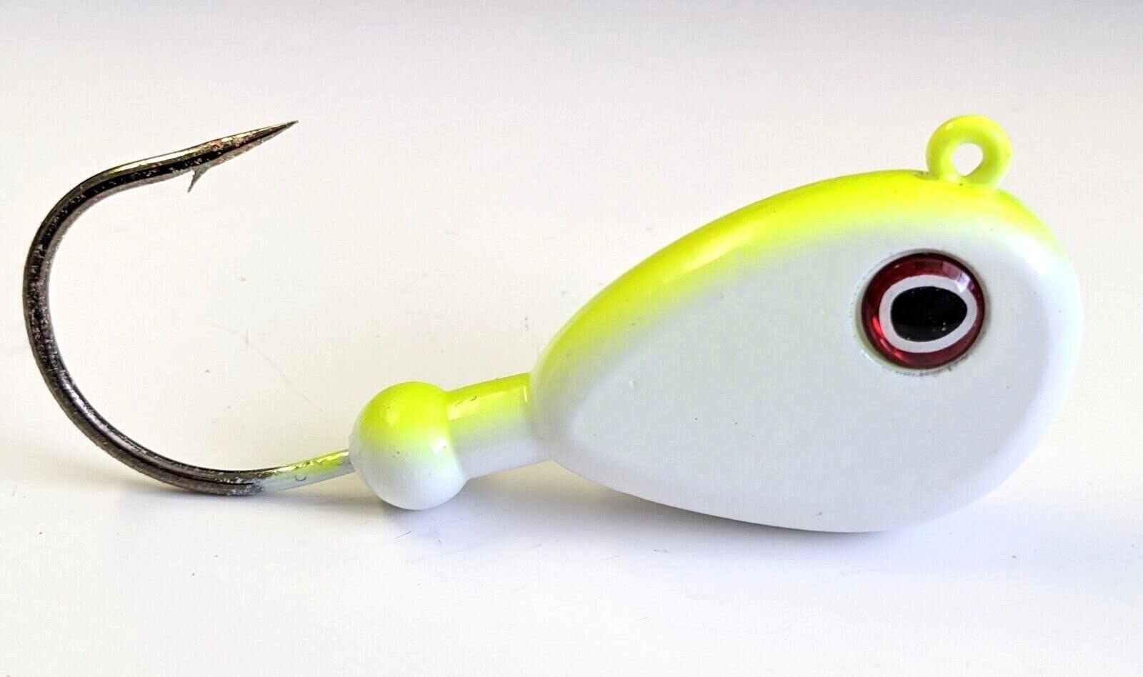 10 "Bean" Jig Head Flathead Blackfish Fluke Lure B/N Ultra Point Hook - Wh/Char 8 oz