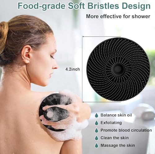 Image of KROYWEN Soft Silicone Back Scrubber Long Handle Bath Brush + Face Scrubber Brush + Body Scrubber Bath Brush + Scalp Massager for Hair, Combination Combo, Super-Exfoliating & Lathering Body Scrubber, Shower Brush | BPA-Free | for Women and Men (With A Free Hook 3-pic)