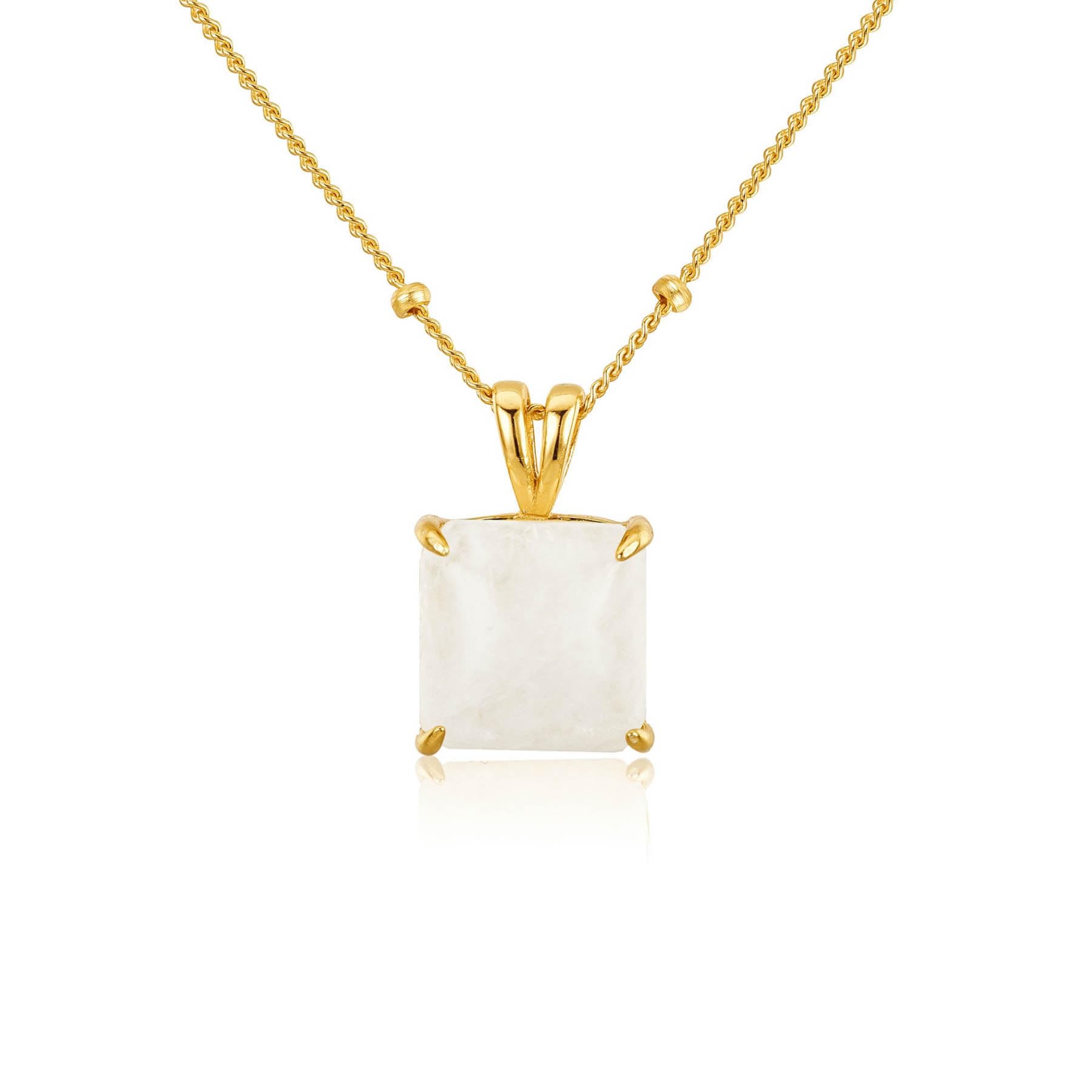 Brandlinger ® Halskette Damen Silber 925. Rosenquarz oder Mondstein Kette. Kette Damen vergoldet mit 18 Karat Gold, Schmuck für Frauen und Mädchen. Kettenlänge verstellbar 45-50cm.
