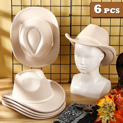 Riyiper 6 Pcs Kids Cowboy Hat Wide Brim Western Cowgirl Beige Felt Hat for Kids Boys Girls Birthday Halloween Cowboy Theme Party Supplies3