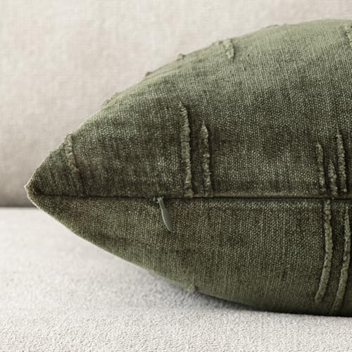 Image of Foindtower Pack of 2 Slubby Textured Chenille Throw Decorative Pillow Covers Square Accent Solid Cushion Cover Soft Farmhouse Pillow Case for Couch Sofa Bedroom Living Room 20x20 Inch,Dark Olive Green