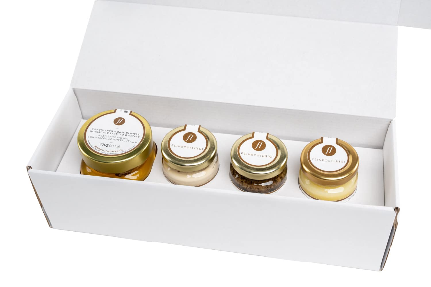 Gourmet Trüffelboxen mit Trüffelhonig, Salsa mit schwarzem und weißem Trüffel sowie Trüffelbutter