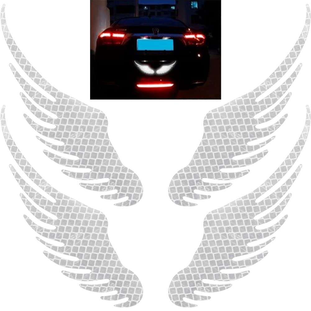 Dinntty White Car Stickers 2Pcs Angel Wings Reflective Warning Sign Sticker Self-Adhesive Motorbike Decal Car Styling Decoration