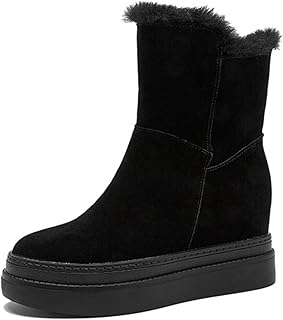 [Taopagii] 厚底 ムートンブーツ スエードレディース ウィンターブーツ 雪用 雪靴 ボア付き フリース 防寒 保温 保暖 ふわふわ 耐水 雪対応 防滑 耐久性 冬用 ミドル丈 身長アップ 幅広 室外 プレゼント