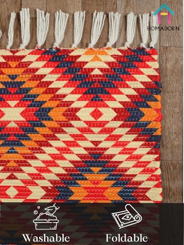 Image of HOMADORN Handmade Upcycled Sustainable Printed Rug, Dhurrie, Carpet for Living Room, Bedroom, Outdoor Decor