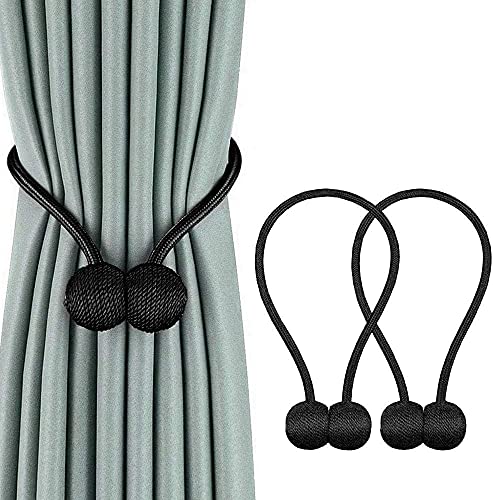 Image of Home Cloud Magnetic Curtain Tiebacks Curtain Drape Holdbacks Clips Rope Holder Buckles for Home Bedroom Office (1 Pair 2pcs, Black)