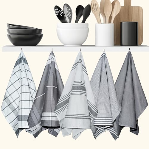 Premium Kitchen Tea Towels Set of 5 – Eco-Friendly 100% Cotton Hotel Quality Kitchen Towels Ultra Absorbent & Lint Free, Quick Drying Dish Cloth, 70 x 50 cm (Grey) - Image 3