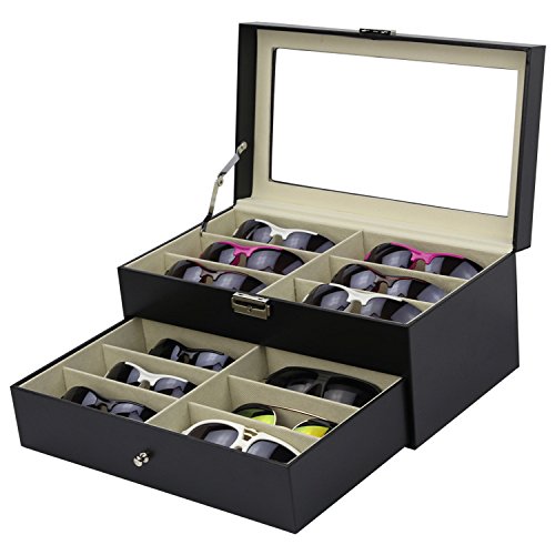 EFANTUR Organizador Gafas Caja de Calidad Premio y Elavoración con Detalles Expositor Exhibidor de Gafas de Sol [con Vidrio de Ventana]