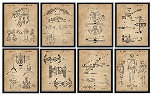Set Of 8 Wall Art Prints (8X10) For Men Boys Women Bathroom Bedroom Room Decor Movie Sci Fi Wars Comic-Con Man Cave Garage Retro Reinterpreted Studio Student Decorations (Vintage, Framed) #TOP24