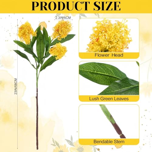 Image of 4 Pcs Artificial Flowers for Decoration, 23 Inch Faux Berry Stems Faux Skimmia Spray with Leaves Fake Flowers for Vase Home Table Floral Arrangement Wedding Decor(Yellow,Yinyu Fruit)