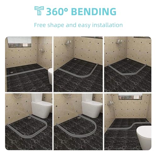 Image of Shower Threshold Water Dam,Walk in Shower Water Guard, Shower Dam Water Barrier Bathroom Sink Splash for Dry And Wet Separation Caulk Seal Strip Edge Trim (78Inch, Gray)