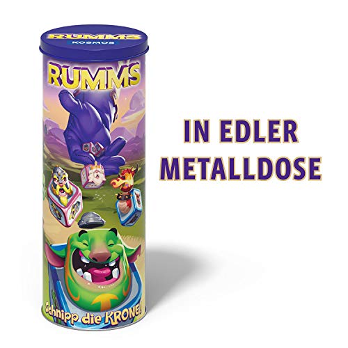 KOSMOS 680763 Rumms - Schnipp die Krone. Spannendes Würfelspiel für die ganze Familie, auch als 2er Spiel und Team-Spiel, Partyspiel, Gesellschaftsspiel in hochwertiger Metalldose, ab 7 Jahre