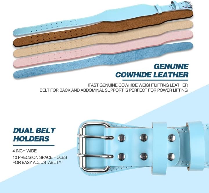 Miniatura 3 de IFAST Cinturón de levantamiento de pesas, cinturón de cuero para levantamiento de pesas para hombres y mujeres con cinturón de soporte lumbar