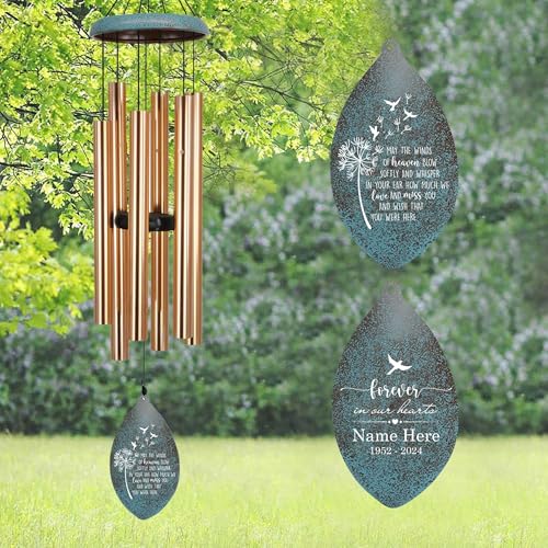 Image of Memorial Wind Chimes for Loss of Loved One, Produced in Texas Personalized Deep Tone Wind Chimes Memorial Gifts in Memory of a Loved One, Best Bereavement Gift Idea for Sympathy