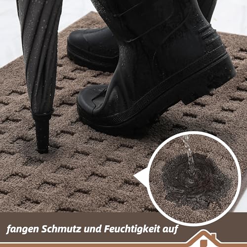 BEQHAUSE Fussmatte Innen, waschbar Fußmatte Innen, rutschfeste Schmutzfangmatte 60x90cm, Teppich Eingangsbereich Innen für Hund, Innenbereich, Haustür, Flur, Braun