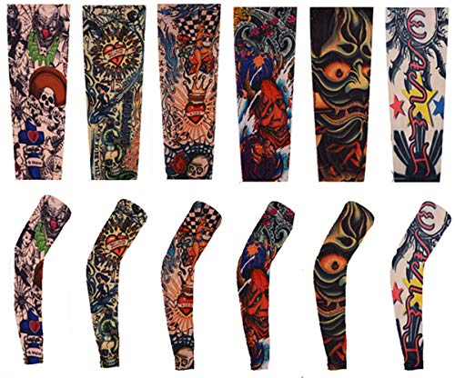 Pack of 6pcs Nylon Elastic Slip Fake Tattoo Body Stockings Kit Sunscreen Anti-UV Arm Sleeve (6pcs mixed color)