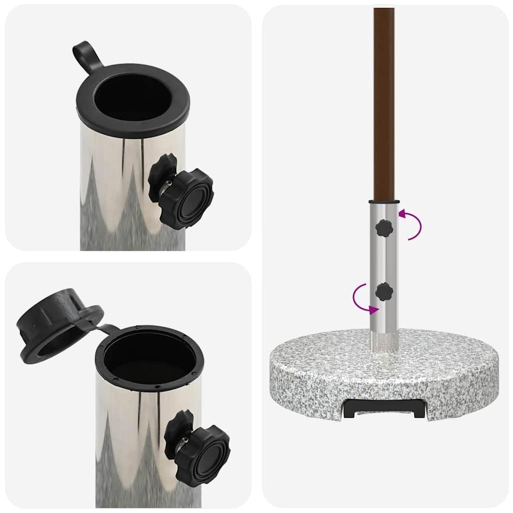 Supporto per ombrellone grigio, diametro 45 x 37,5 cm, in granito con acciaio inox, peso 29 kg, ruote orientabili, base stabile, per balcone, terrazza, giardino, cortile, spiaggia