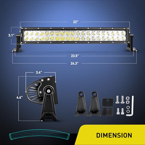 Nilight - 70015C-A LED Light Bar 22Inch 120W Curved Spot Flood Combo LED Driving Lamp Off Road Lights LED Work Light for Trucks Boat Jeep Lamp,2 Years Warranty by Nilight - Image 2