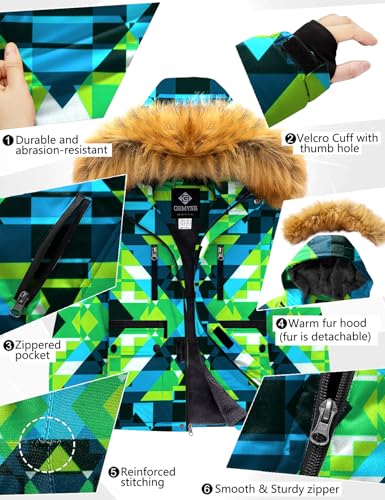 Image of GEMYSE Boy's Winter Waterproof Ski Snow Jacket Hooded Fleece Windproof Jacket